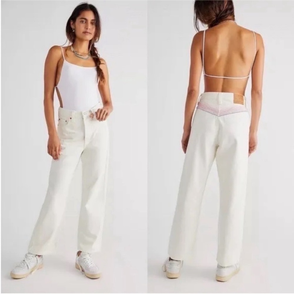 levi's ribcage straight ankle cream rainbow jeans